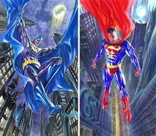 2 Lot Alex Ross SIGNED Superman and Batman DC WB Giclee Ltd Ed Canvas 20 AP