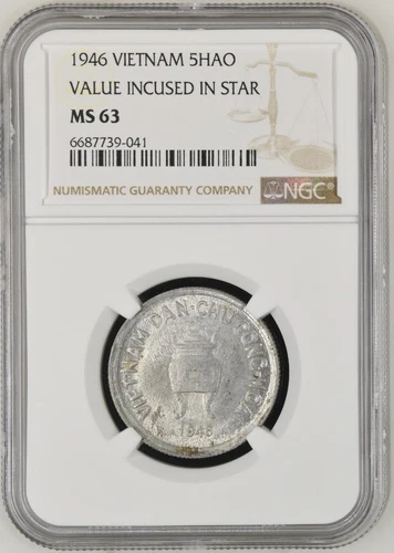 Vietnam 5 Hao 1946 Value Incused in Star NGC MS 63