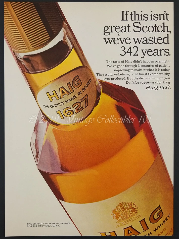 1969 年海格 1627 苏格兰威士忌金瓶礼品盒照片艺术装饰复古广告 — 第 2/4 张图片