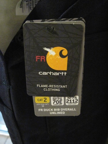 Carhartt FR CAT2 Size 52x30 Blue DOUBLE KNEE Work Duck Bib Overall #101627-410 - Picture 3 of 7