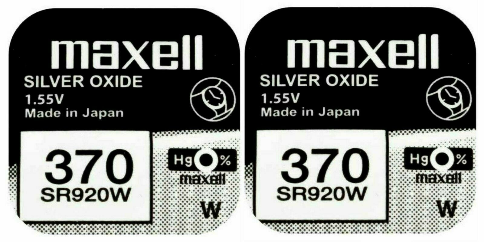 2 x Maxell 370 Pila Batteria Orologio Mercury Free Silver Oxide SR920W 1.55V