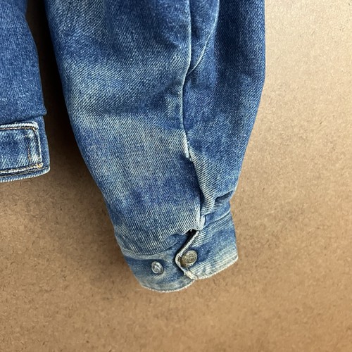 VTG 80s Faded Key Jean Jacket w/ Gusset Sleeves Buffalo Plaid Lining Med Patina - Picture 9 of 12