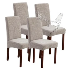  100% Waterproof Chair Covers for Dining Room Set of 4, 4 PCS Leaves-warm Gray
