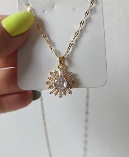 Collier doré flocon en acier pour femme chaîne pendentif or