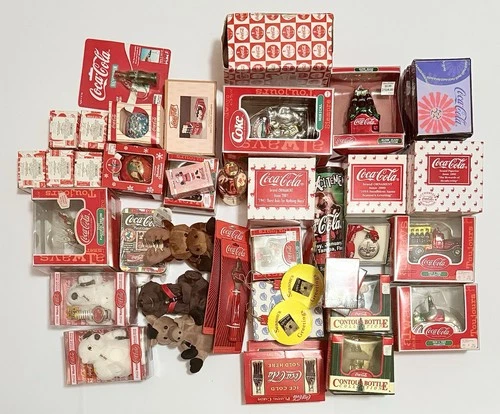Huge VTG Coca-Cola Collectibles Lot 40+ NIB Ornaments Bears Coke Memorabilia 90s