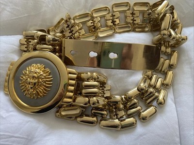 Vintage goldfarbener Kettengürtel mit markanter Sonnengesicht Medaillon Schnalle