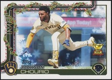 2025 Topps Holiday #H182 Jackson Chourio Base Holiday Backs Variation SP Brewers