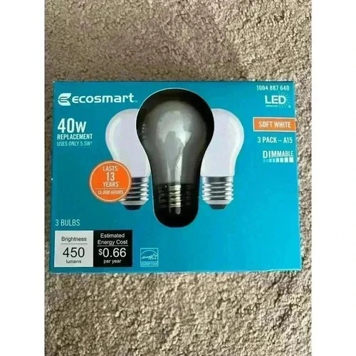 NIB EcoSmart 3 Pack Lightbulb 40-Watt A15 Dim ENERGY STAR | Soft White - Picture 1 of 5