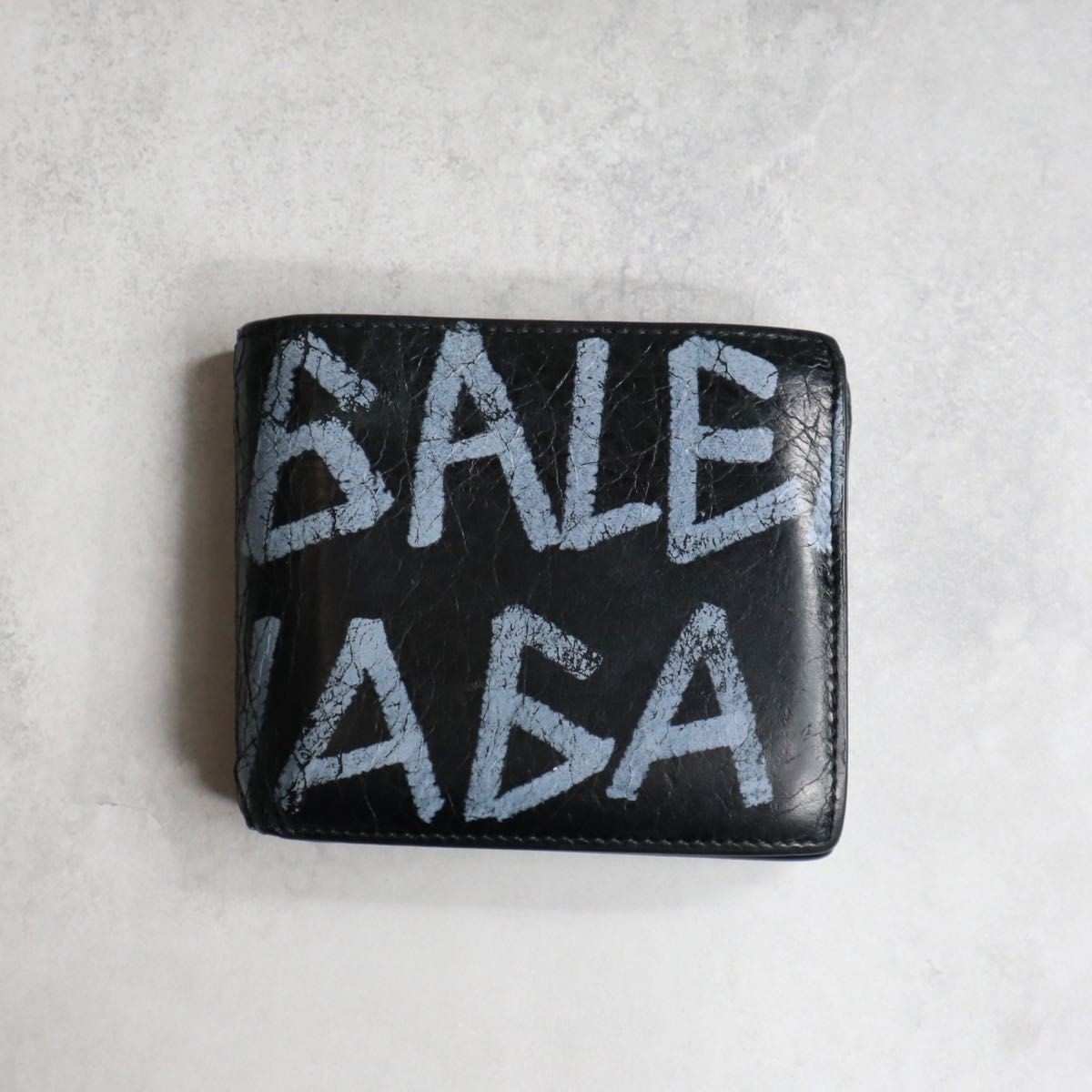BALENCIAGA Graffiti Square Bifold Wallet Black Leather 510476 | eBay