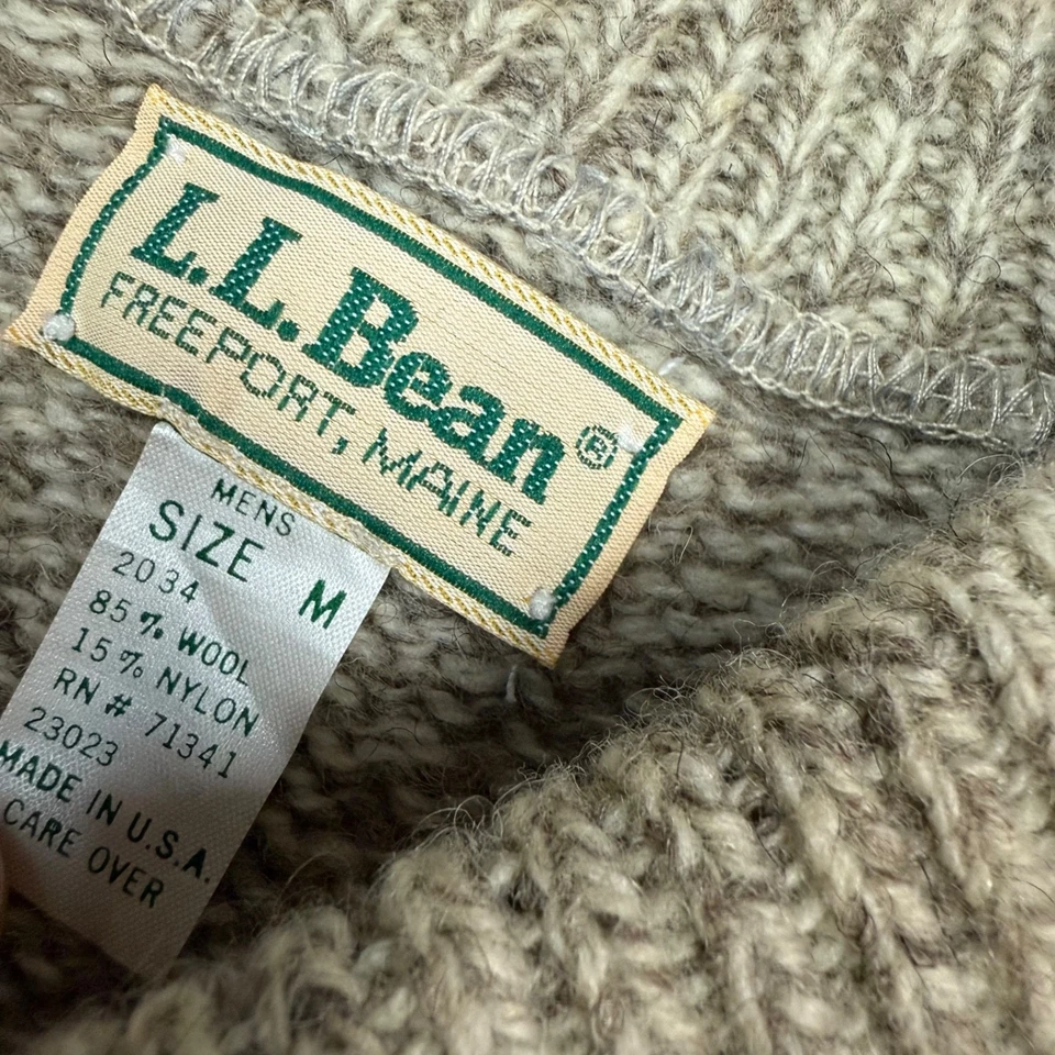 Suéter Vintage LL Bean Rayas Beige Azul Lana Nylon Hecho en EE. UU. Mediano Para Hombre Foto 3 de 4