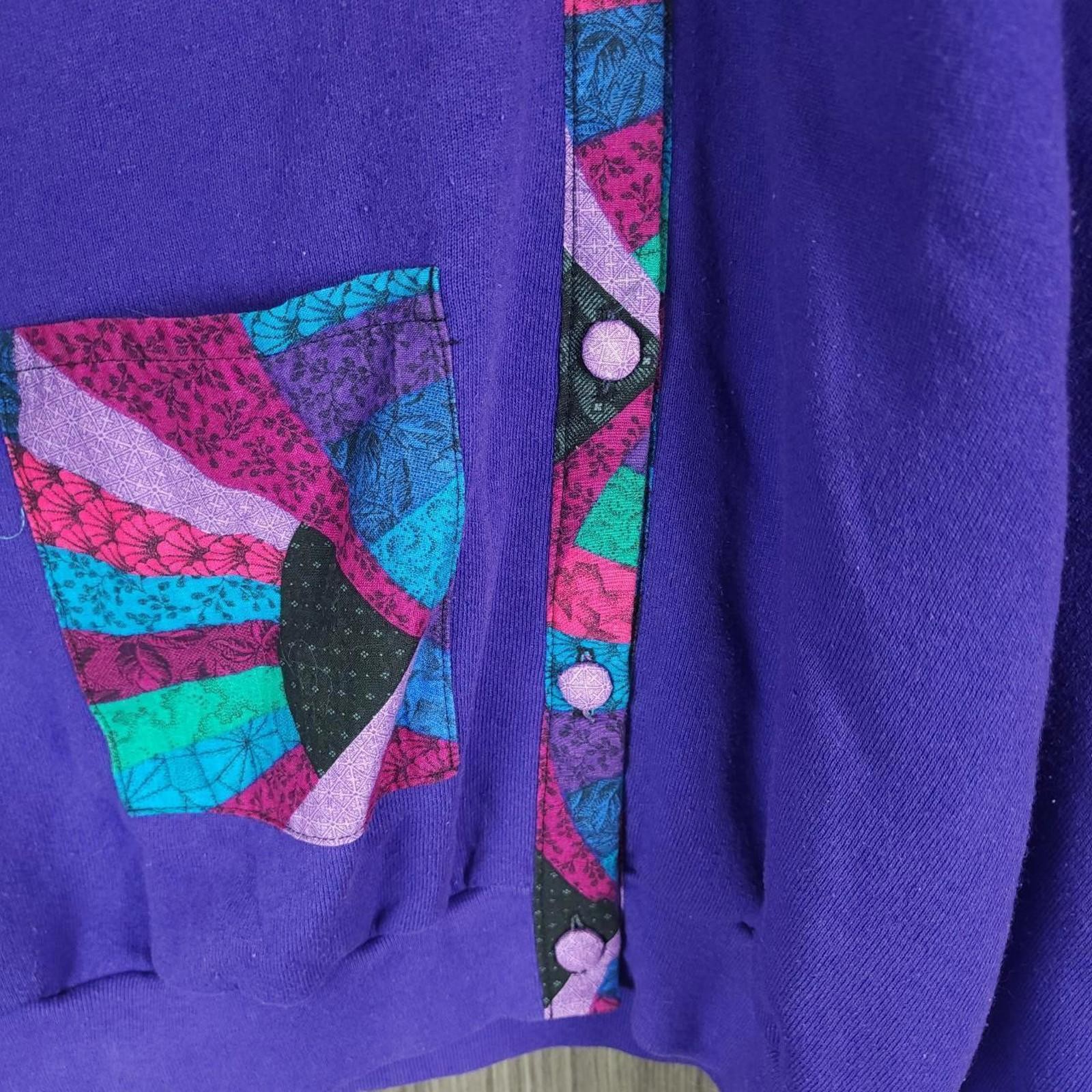 Vintage Grandma Handmade Patchwork Button Up Swea… - image 3