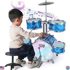 Kids 5-Piece Jazz Drum Set for Toddlers - Vibrating Control  Colorful Lights 