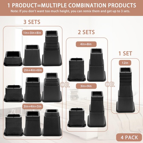 28 PCS Adjustable Bed Risers 12 Inch Heavy Duty Furniture Risers Elevation in... - Picture 5 of 7
