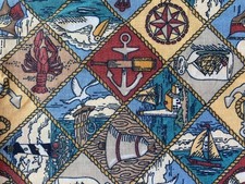 CLASSIC COTTON FABRIC 1995 Double Border Nautical SQUARES ROPE Lighthouse BOAT