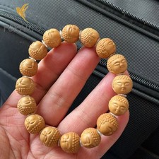 Bracciale Bodhi Testa di Scimmia Noce Testa di Buddha Intagliata Corda Mano Da Collezione