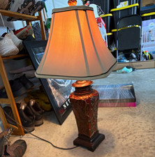Brown  Beige Floral Table Lamp Resin Base w/ Fabric Shade Included Corded