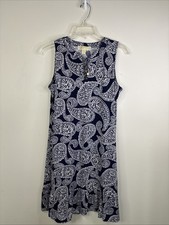Michael Kors Blue Jersey Paisley Stretch Dress Flutter Hem Elegant Small BNCM2