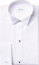 Men Eton White Pliss Tuxedo Shirt French Cuffs 39 15.5 Classic Fit