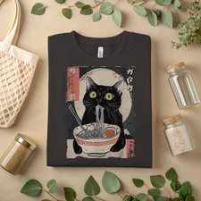 Black Cat Ramen T-Shirt – Japanese Noodle Bowl Graphic Tee A296