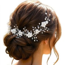 Flower Bride Wedding Hair Vine Pearl Bridal Headband Rhinestone A Silver