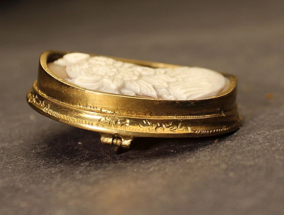 Original Antike Biedermeier Schmuck Brosche Muschel Camee Kamee Cameo Gemme - Bild 4 von 4