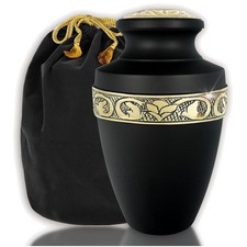 Large Aluminum Cremation Urn with Secure Lid - Elegant Black and Gold Design