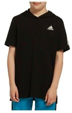Adidas Boys T-Shirt Relaxed Fit Transition Hooded Short Sleeve New with Tags