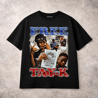 Free Tay K Rap T Shirt Y2K Hip Hop Streetwear Graphic Tee Vintage Style