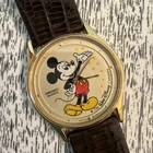 SEIKO MICKEY MOUSE Vintage Quartz Watch 5P31-7009 Disney BLACK LEATHER band, EUC
