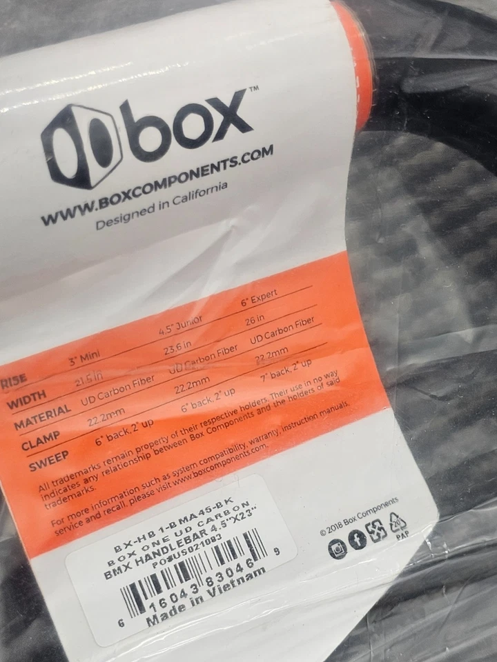 Barra BMX Carbono CAJA BX-HB1-BMA45-BK BOX ONE (22.2) 4"X23" Manillar Negro Foto 2 de 4