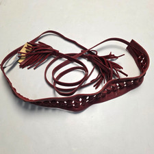 135 New ADA Woven LEATHER Tasseled Wrap Belt Women O/S ONE SIZE Burgundy Red