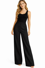 Women’s Wide Leg Office Trousers Work Pull On Smart Stretchy Flared Pants