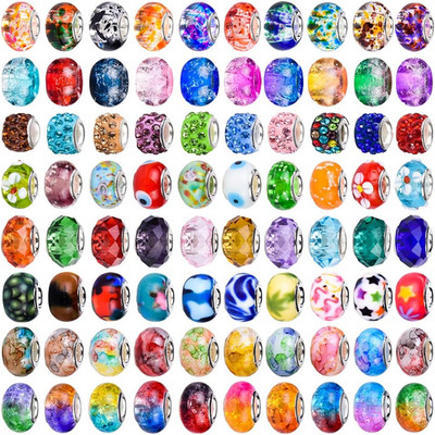 120 Pieces Assorted European Craft Beads Large Hole Lampwork Spacer Beads Colorf