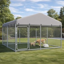 COMHOMA Dog Kennel Outdoor with Roof,Large Metal Dog Enclosure with WeatherRe...
