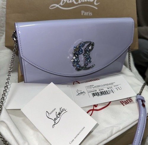Christian Louboutin Loubi54 saphire Crossbody Bag w/ Crystal Logo & Chain Strap