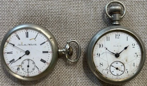 2 Antique Pocket Watches Hamilton & Elgin – As Is, Not Running, For Repair/Parts