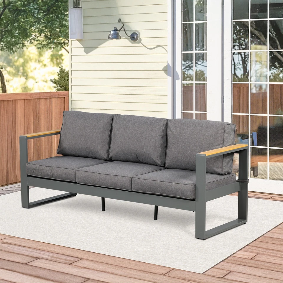 Aoodor Patio Furniture 3 Seater Aluminum Sofa Couch Deep Seat Conversation Set - Image 3 of 4
