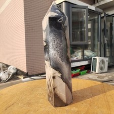 442g RARE Natural blue Volcanic Rock agate obelisk Quartz Crystal Tower Point