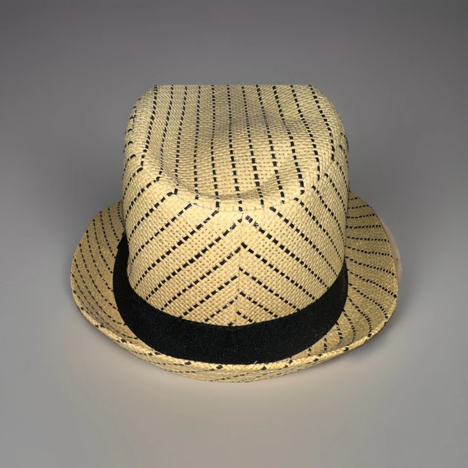 Panama Jack Sports Fedora Paja Geométrica y Banda Negra Bronceada y Negra Usada en Excelente Condición Grande Foto 3 de 4