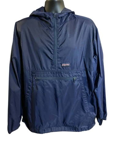 Jansport Windbreaker 1/2 Zip Hooded Pullover Men's Size XL Blue Nylon Retro - product listing photo