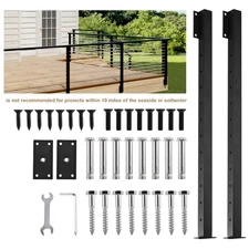 Black Side Mount Cable Railing Post 38 Inch 38"x2"x2" Level Drilled Space-Saving