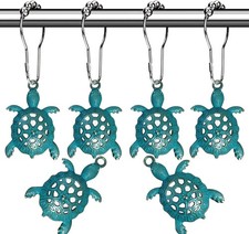 Rust-Proof Metal Shower Curtain Hooks with Green Sea Turtles - Ocean Inspired