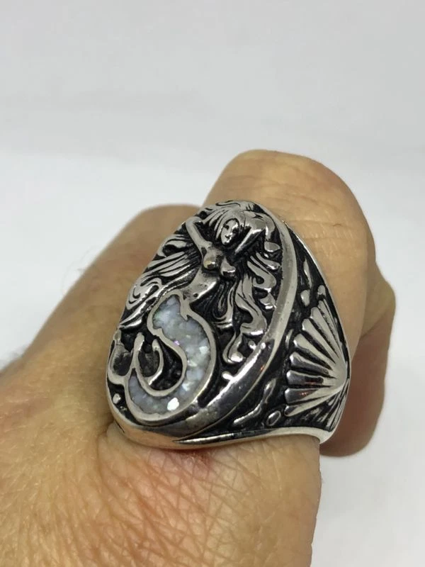 Anillo Sirena Vintage Años 80 Suroeste Plata Madreperla Incrustación 10 Foto 3 de 4