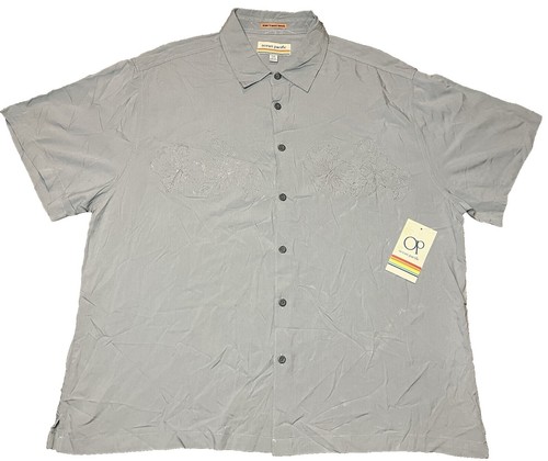 VINTAGE Ocean Pacific Shirt Men Large Gray OP Sport Hawaiian Loop