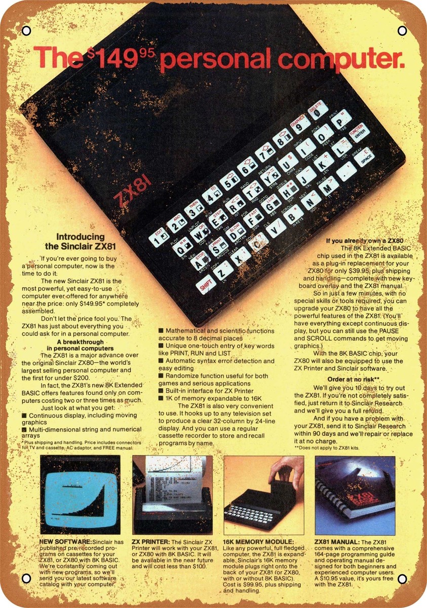 METAL SIGN - 1982 Sinclair ZX81 Computer - Vintage Look