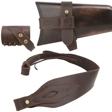 1 Suit Leather Rifle No Drill Harnessed Buttstock + Sling Loop + Shoulder Sling