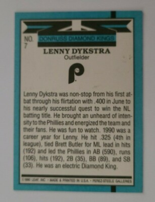 Len Dykstra 1990 Donruss Diamond Kings #7 Error Card No '.' After