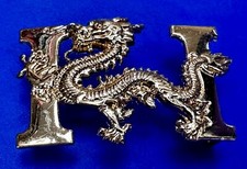 Mystical Chinese Dragon Between Columns Cutout Gold Tone Belt Buckle
