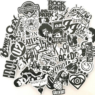 Stickerbomb 50 schwarz weiß Aufkleber Sticker Band Festival Musik Laptop Auto 