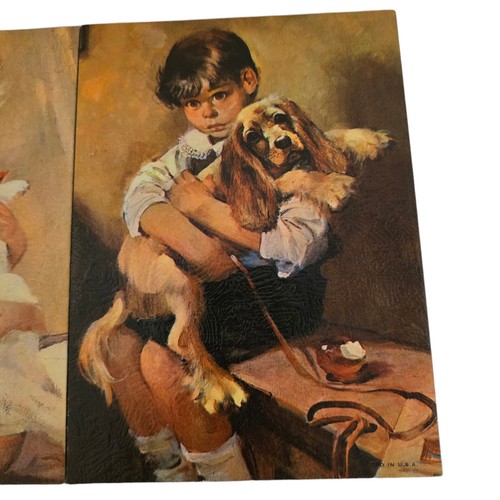 Vintage Lithograph Prints Little Girl w/Cat & Little Boy w/Puppy 5"X7" - Picture 2 of 9